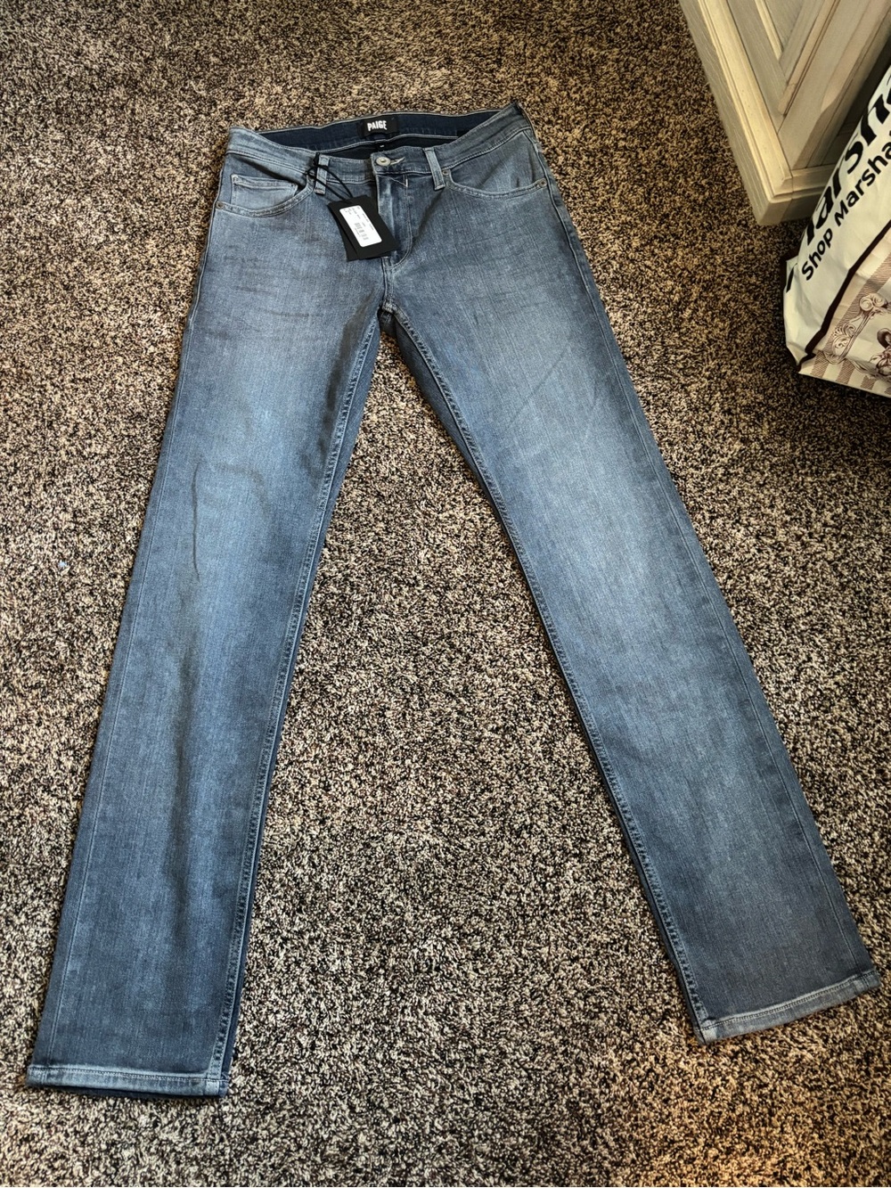 PAIGE Mid Wash Straight Leg Jeans — Blue
